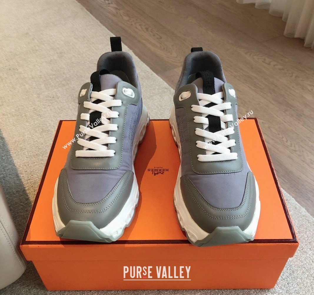 Hermes Impulse Sneakers in Parachute Fabric and Calfskin Grey 2024 0606 (XC-240606012)