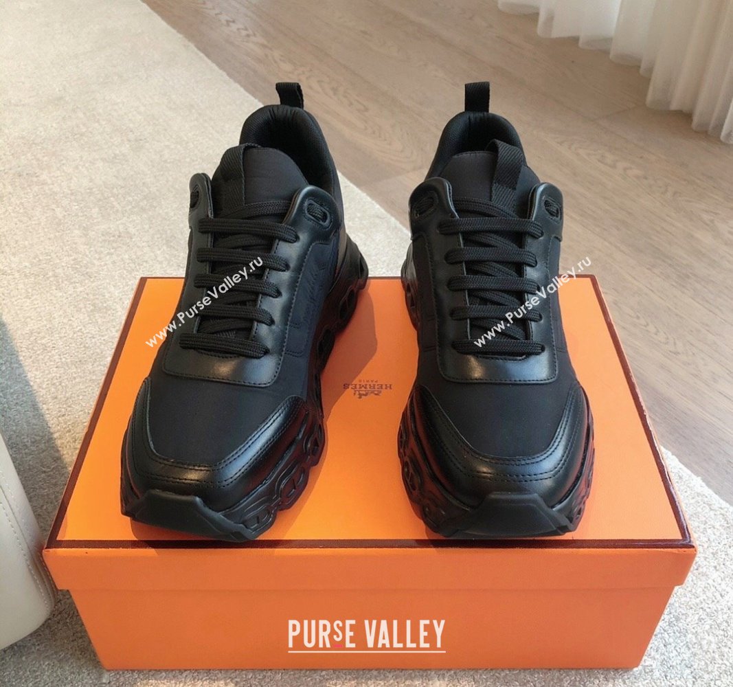 Hermes Impulse Sneakers in Parachute Fabric and Calfskin All Black 2024 0606 (XC-240606017)