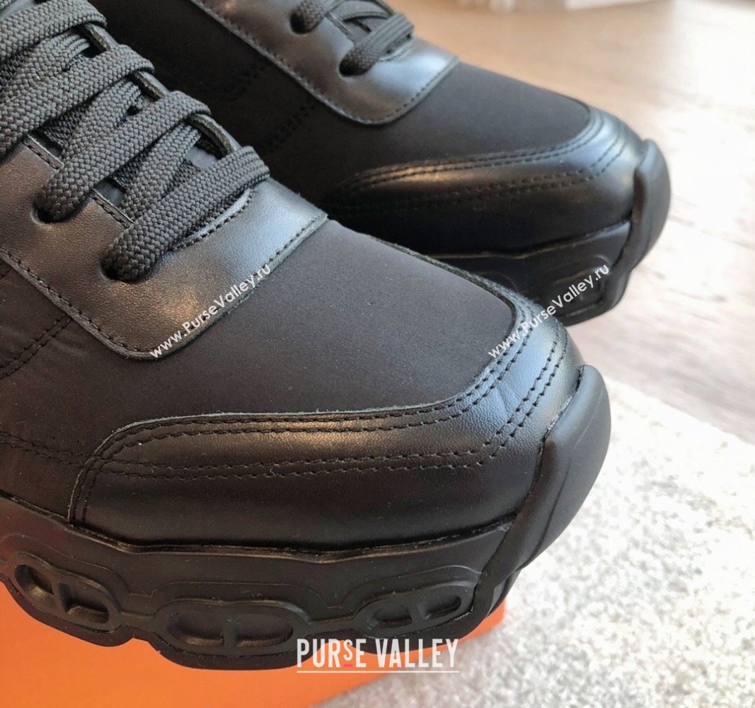 Hermes Impulse Sneakers in Parachute Fabric and Calfskin All Black 2024 0606 (XC-240606017)