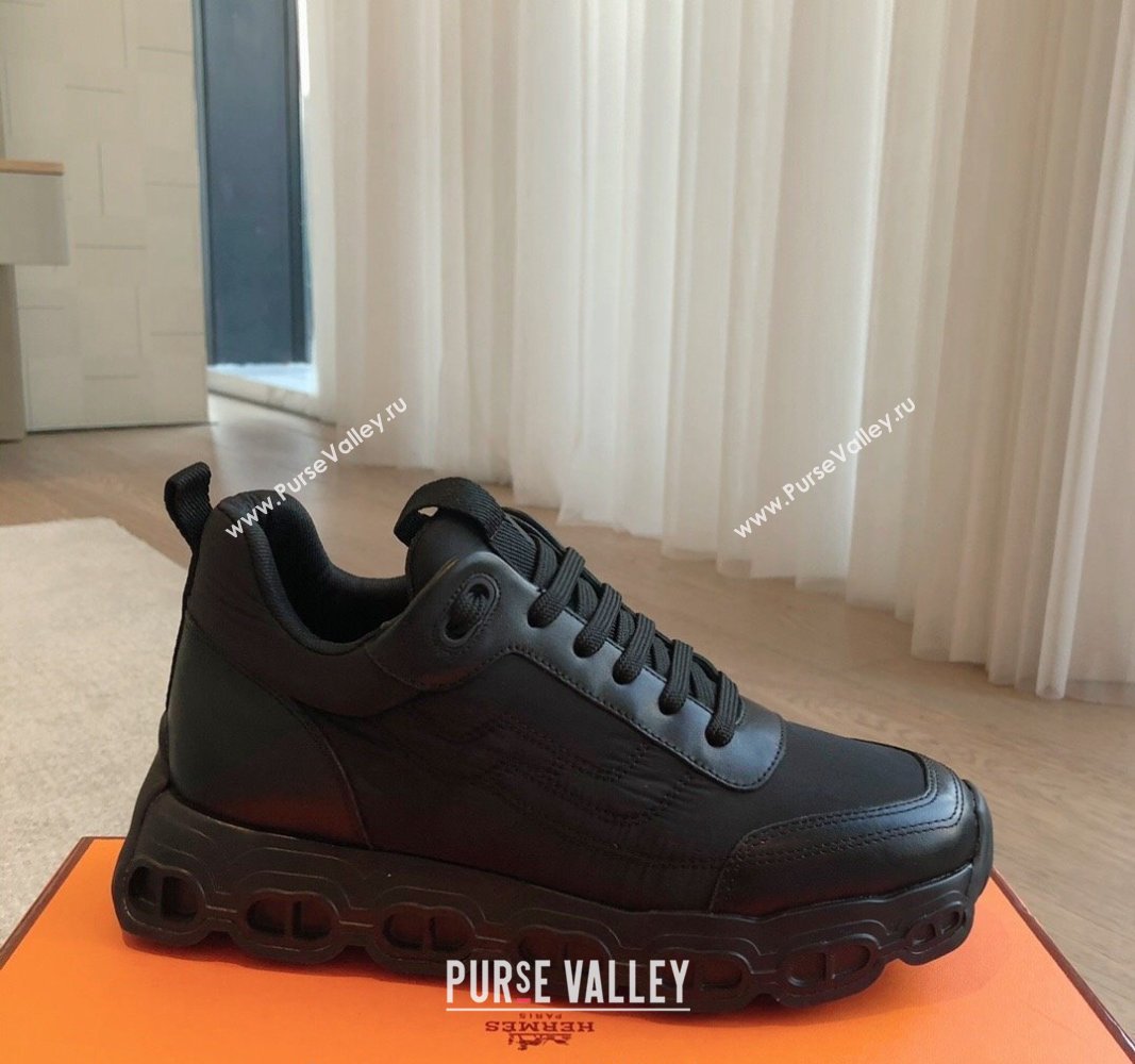 Hermes Impulse Sneakers in Parachute Fabric and Calfskin All Black 2024 0606 (XC-240606017)