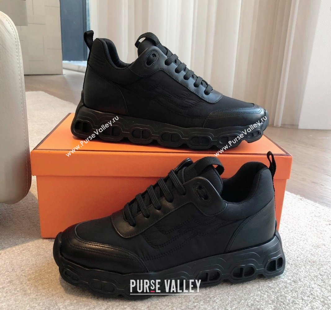 Hermes Impulse Sneakers in Parachute Fabric and Calfskin All Black 2024 0606 (XC-240606017)