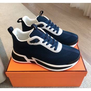 Hermes Heros Sneakers in Knit and Suede Peacock Blue 2024 0606 (XC-240606020)