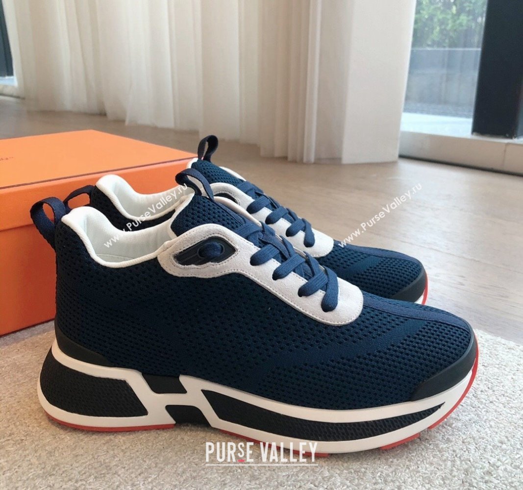 Hermes Heros Sneakers in Knit and Suede Peacock Blue 2024 0606 (XC-240606020)