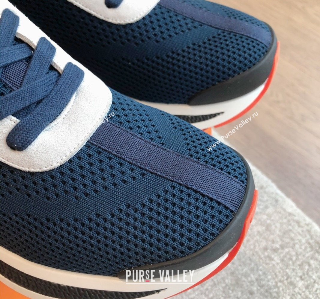 Hermes Heros Sneakers in Knit and Suede Peacock Blue 2024 0606 (XC-240606020)