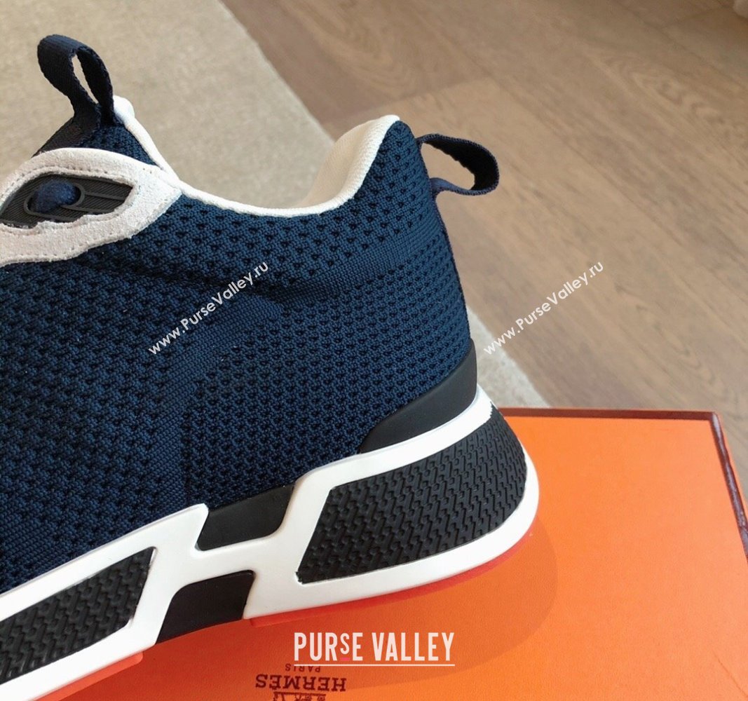 Hermes Heros Sneakers in Knit and Suede Peacock Blue 2024 0606 (XC-240606020)