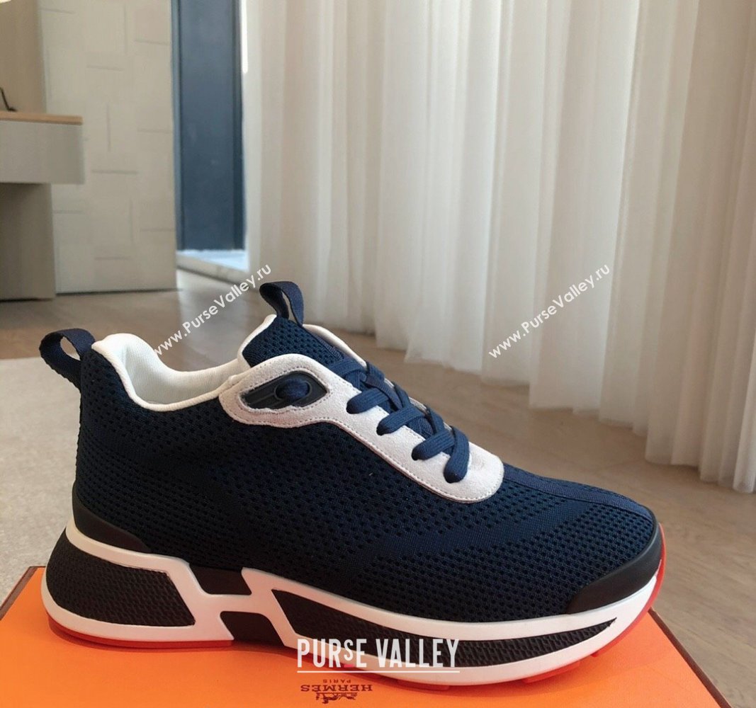 Hermes Heros Sneakers in Knit and Suede Peacock Blue 2024 0606 (XC-240606020)