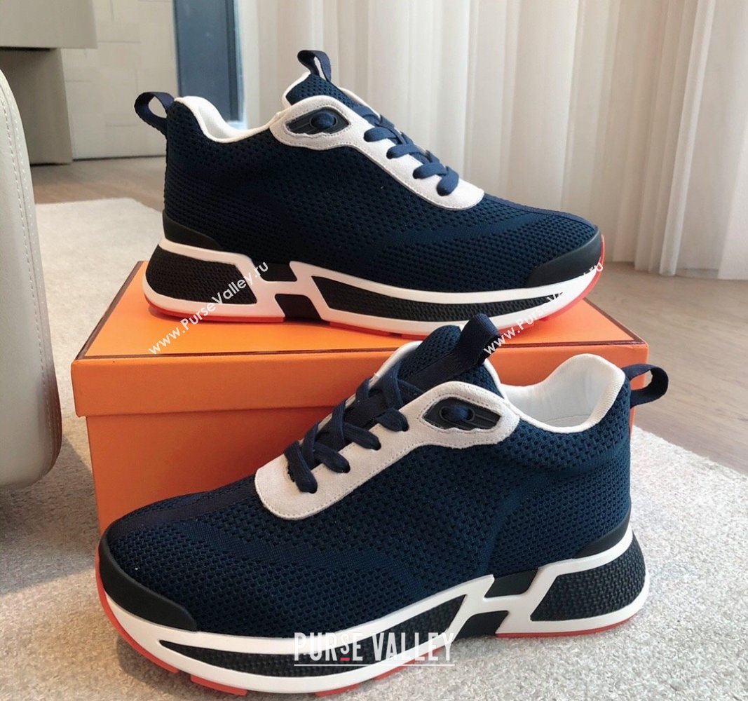 Hermes Heros Sneakers in Knit and Suede Peacock Blue 2024 0606 (XC-240606020)