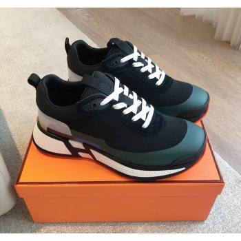 Hermes Heros Sneakers in Knit and Suede Black/Green 2024 0606 (XC-240606023)