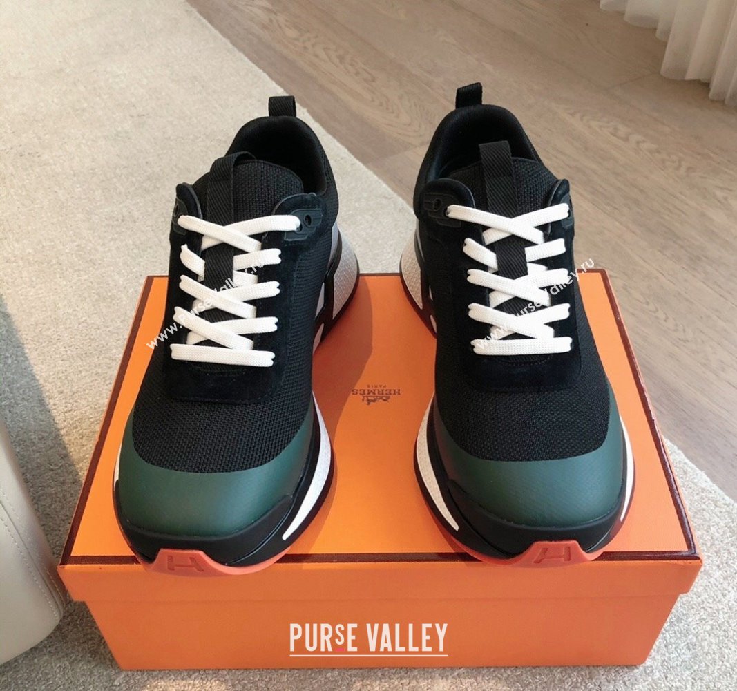 Hermes Heros Sneakers in Knit and Suede Black/Green 2024 0606 (XC-240606023)