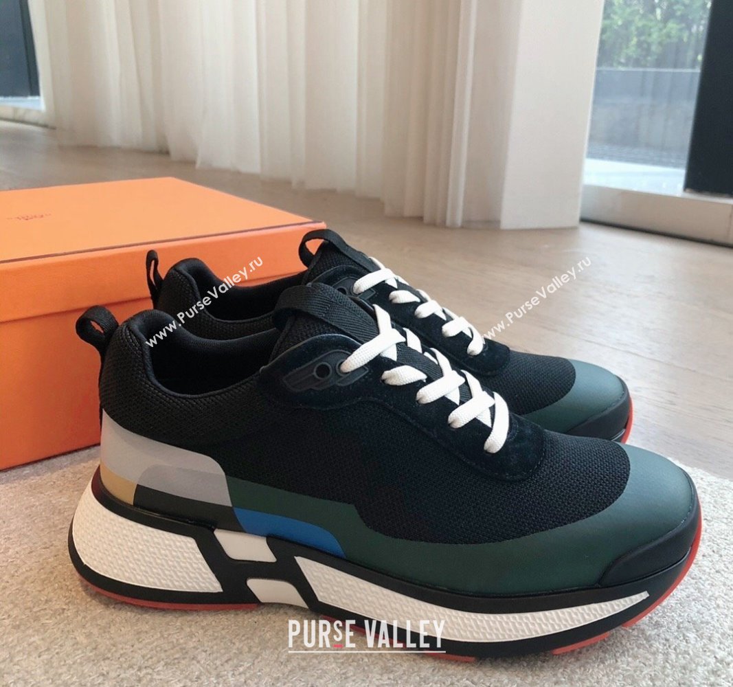 Hermes Heros Sneakers in Knit and Suede Black/Green 2024 0606 (XC-240606023)