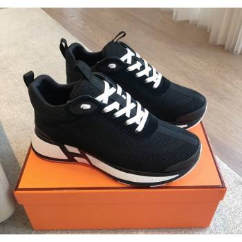 Hermes Heros Sneakers in Knit and Suede Black/White 2024 0606 (XC-240606024)