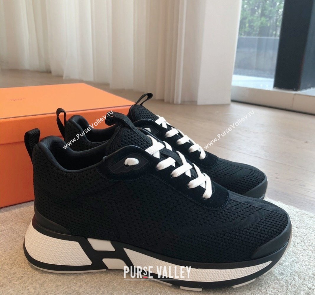 Hermes Heros Sneakers in Knit and Suede Black/White 2024 0606 (XC-240606024)