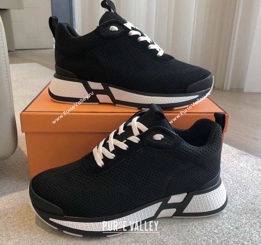 Hermes Heros Sneakers in Knit and Suede Black/White 2024 0606 (XC-240606024)