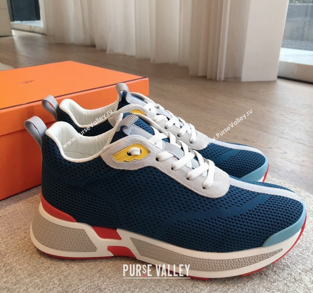 Hermes Heros Sneakers in Knit and Suede Blue 2 2024 0606 (XC-240606028)