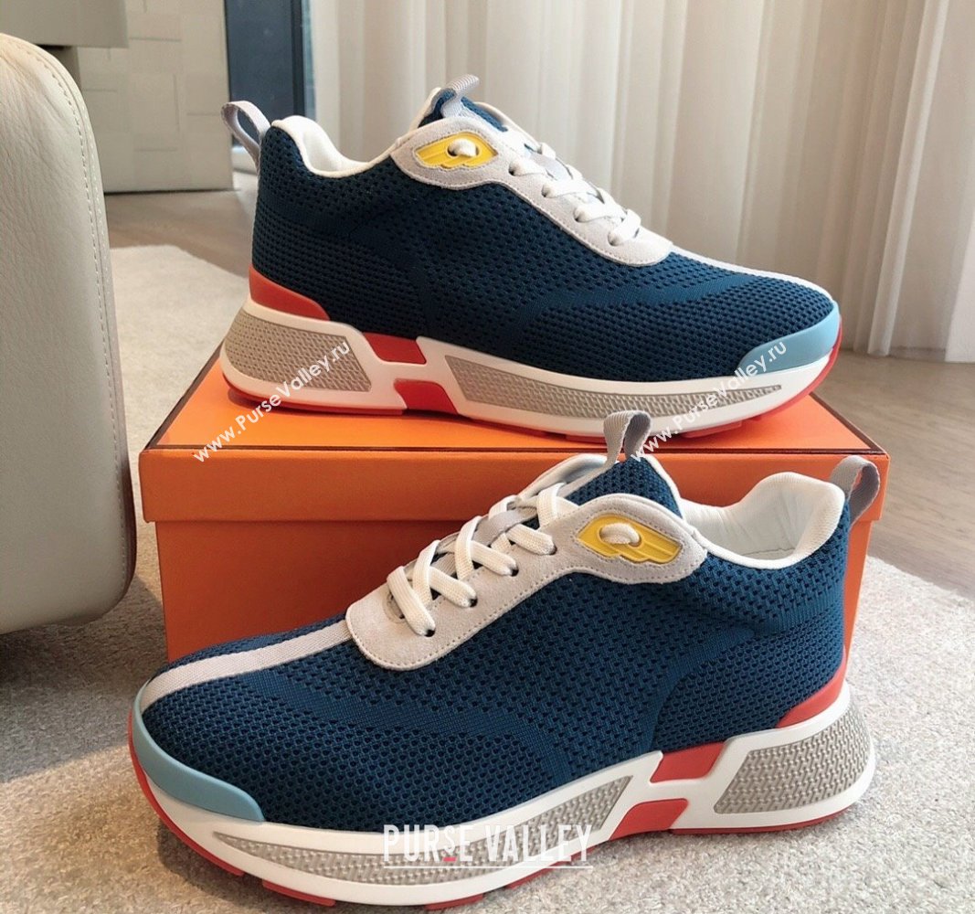 Hermes Heros Sneakers in Knit and Suede Blue 2 2024 0606 (XC-240606028)