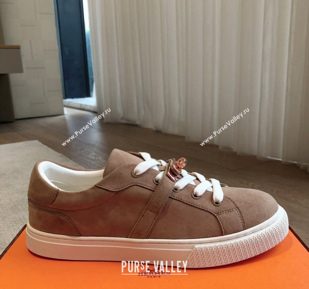 Hermes Day Sneakers in Suede with Kelly Buckle Light Brown 2024 0606 (XC-240606030)