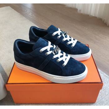 Hermes Day Sneakers in Suede with Kelly Buckle Dark Blue 2024 0606 (XC-240606031)