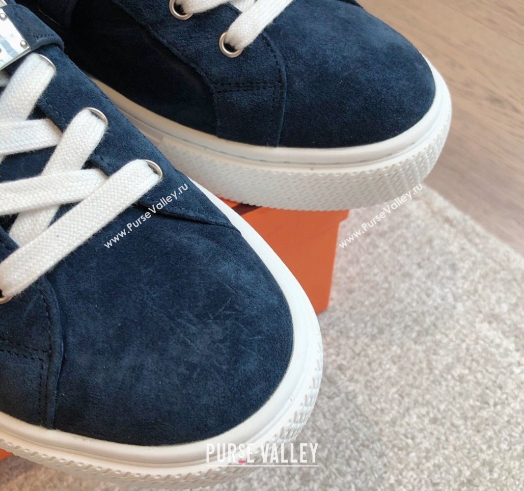 Hermes Day Sneakers in Suede with Kelly Buckle Dark Blue 2024 0606 (XC-240606031)