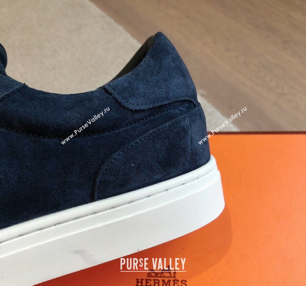 Hermes Day Sneakers in Suede with Kelly Buckle Dark Blue 2024 0606 (XC-240606031)