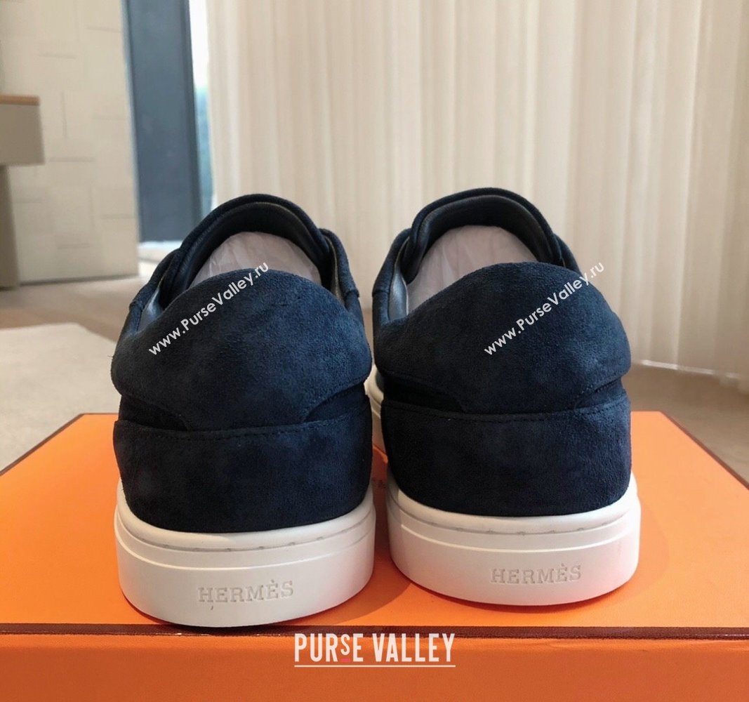 Hermes Day Sneakers in Suede with Kelly Buckle Dark Blue 2024 0606 (XC-240606031)