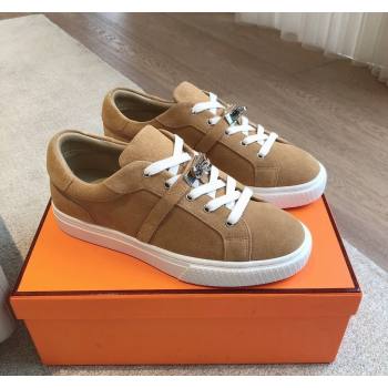 Hermes Day Sneakers in Suede with Kelly Buckle Camel Brown 2024 0606 (XC-240606032)
