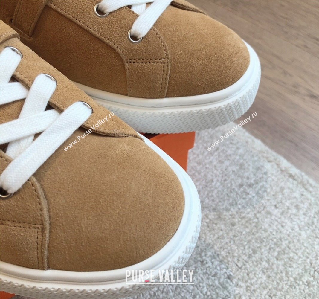 Hermes Day Sneakers in Suede with Kelly Buckle Camel Brown 2024 0606 (XC-240606032)