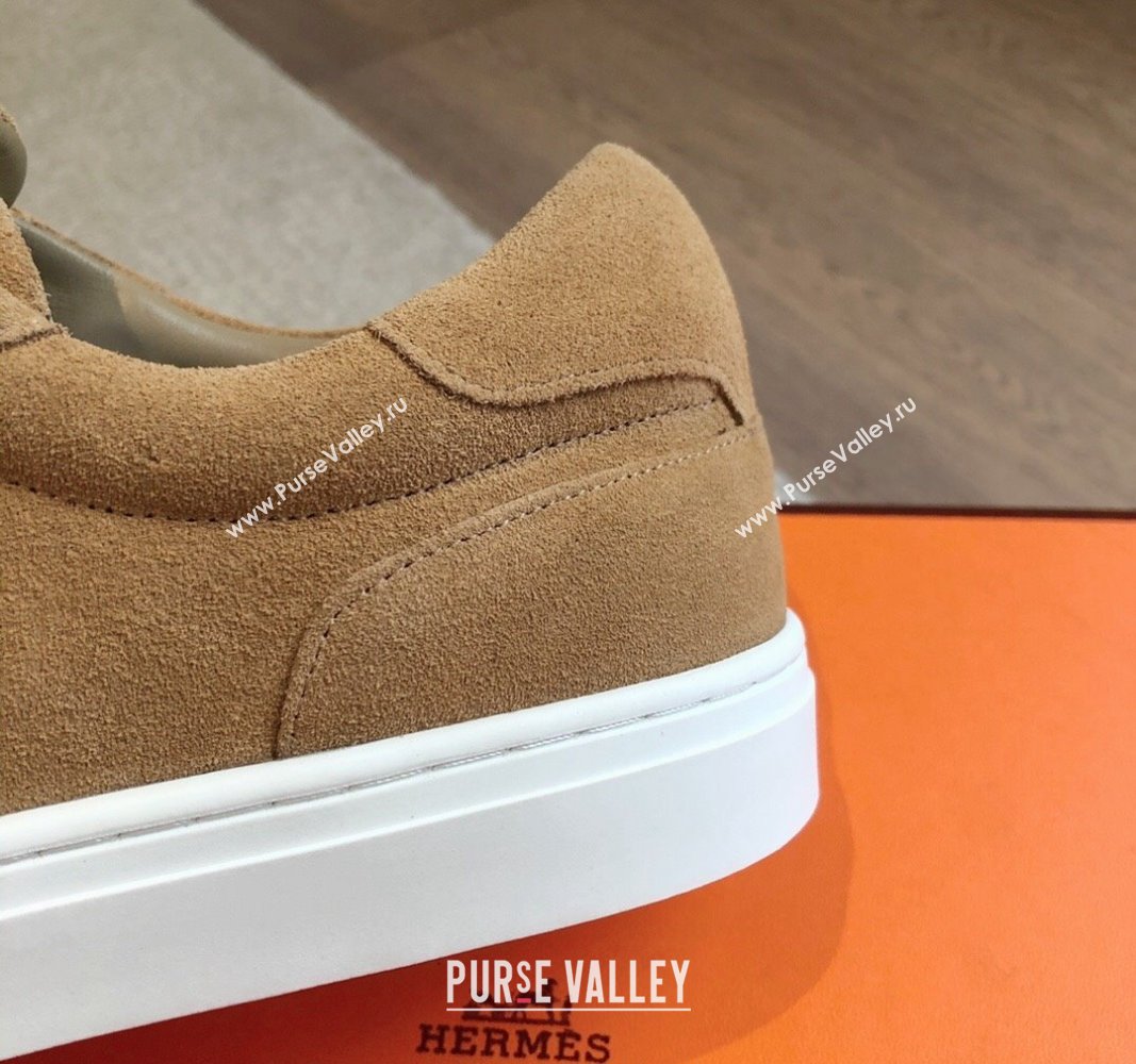 Hermes Day Sneakers in Suede with Kelly Buckle Camel Brown 2024 0606 (XC-240606032)