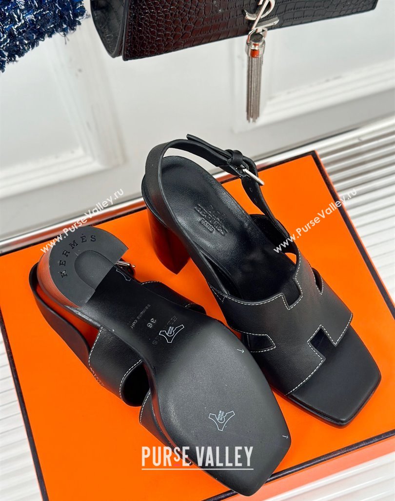 Hermes Elbe High Heel Sandals 9.5cm in Smooth Calfskin Black 2024 0606 (MD-240606033)