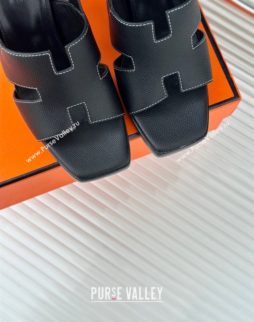 Hermes Elbe High Heel Sandals 9.5cm in Grained Calfskin Black 2024 0606 (MD-240606037)