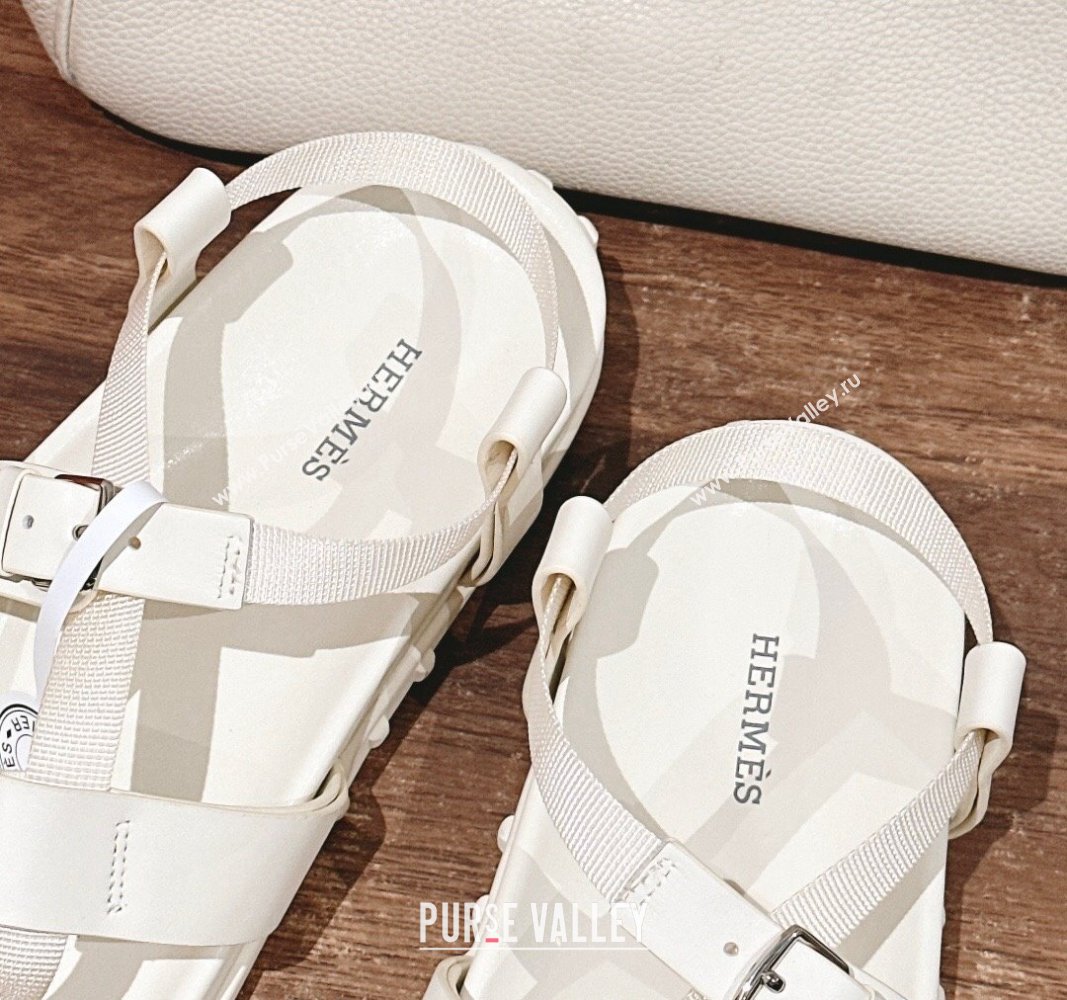 Hermes Inboard Flat Sandals with Buckle in Nappa Leather White 2024 0703 (MD-240703008)