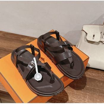 Hermes Inboard Flat Sandals with Buckle in Nappa Leather Brown 2024 0703 (MD-240703009)