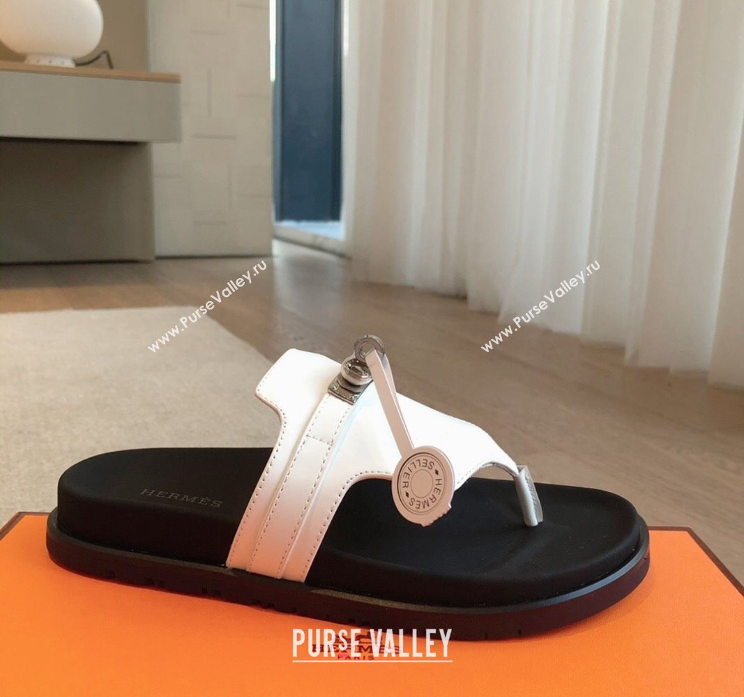 Hermes Empire Thong Slide Sandal in Calfskin with Kelly Buckle White 2024 (XC-240703010)