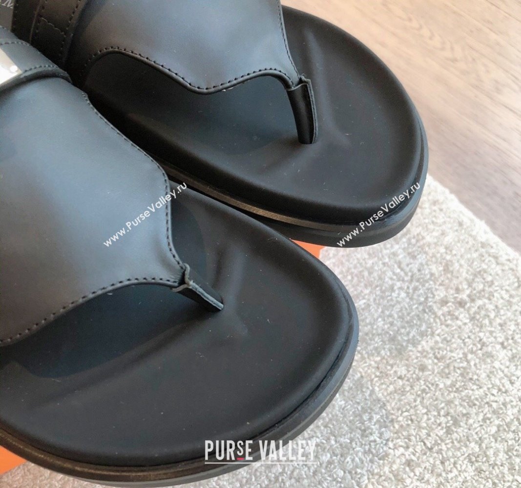 Hermes Empire Thong Slide Sandal in Calfskin with Kelly Buckle Black 2024 (XC-240703011)