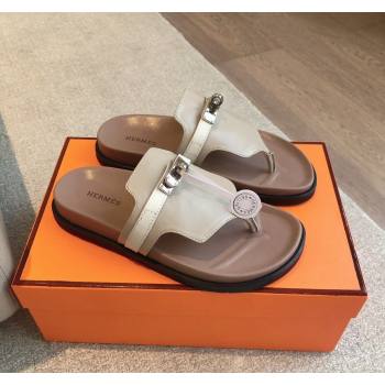 Hermes Empire Thong Slide Sandal in Calfskin with Kelly Buckle Grey 2024 (XC-240703012)