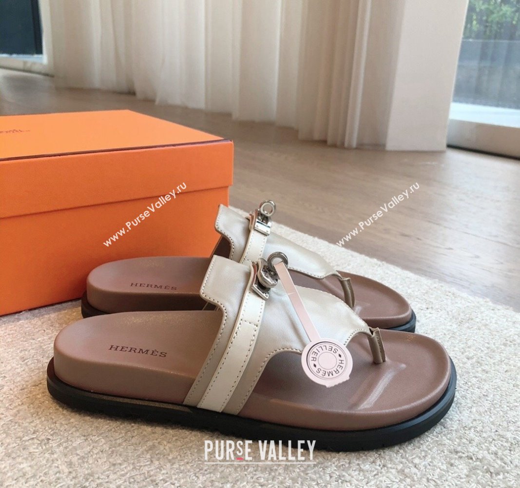 Hermes Empire Thong Slide Sandal in Calfskin with Kelly Buckle Grey 2024 (XC-240703012)