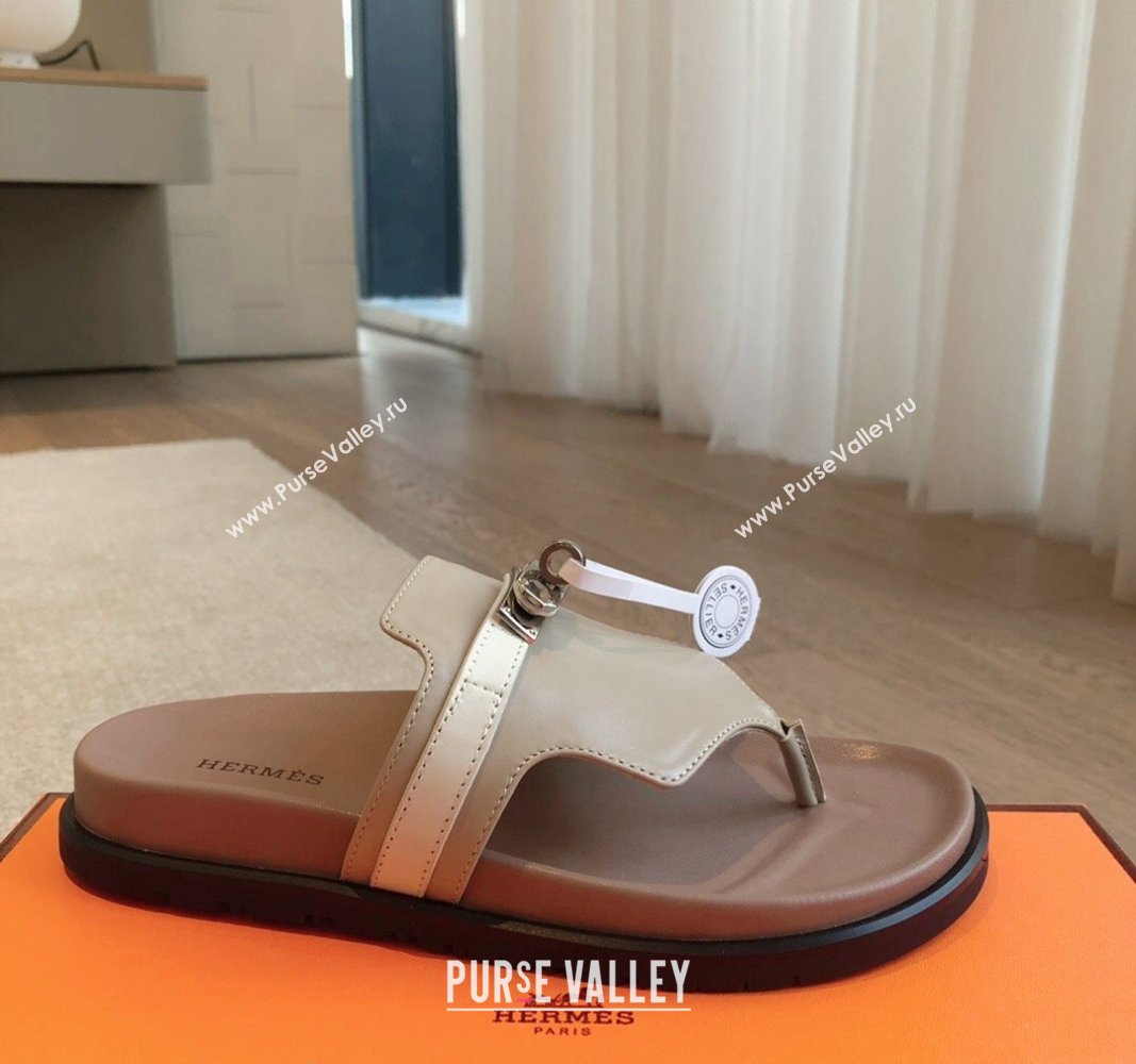 Hermes Empire Thong Slide Sandal in Calfskin with Kelly Buckle Grey 2024 (XC-240703012)