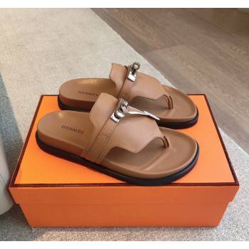 Hermes Empire Thong Slide Sandal in Calfskin with Kelly Buckle Brown 2024 (XC-240703013)