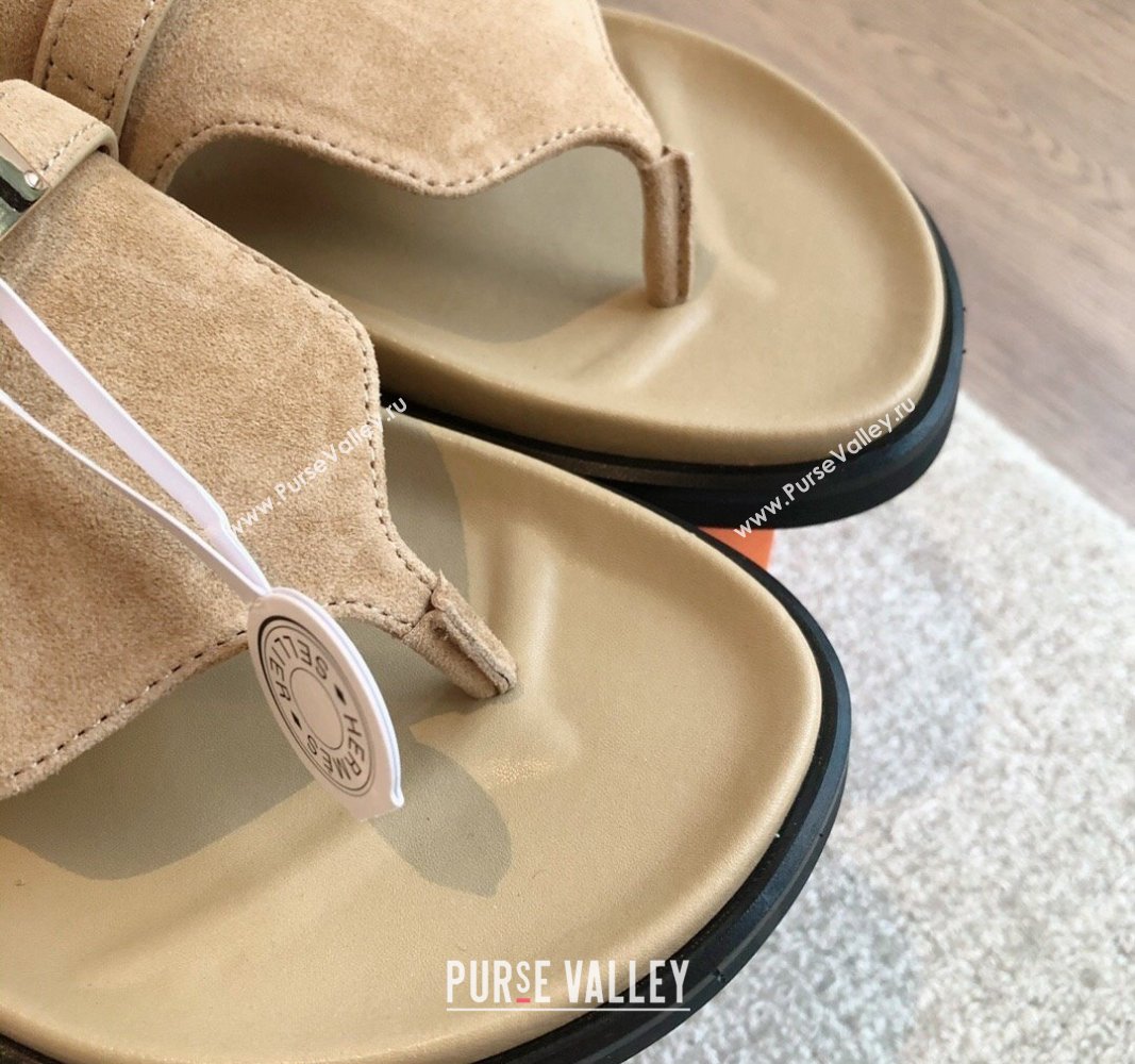 Hermes Empire Thong Slide Sandal in Suede with Kelly Buckle Beige 2024 (XC-240703018)