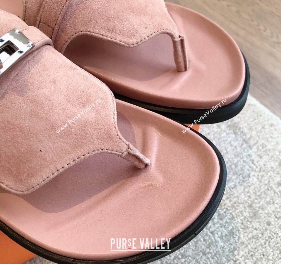 Hermes Empire Thong Slide Sandal in Suede with Kelly Buckle Light Pink 2024 (XC-240703019)