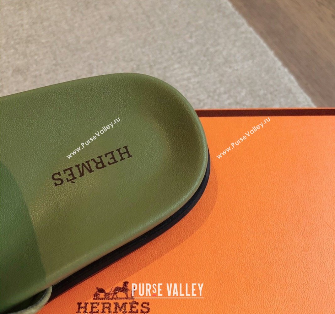 Hermes Empire Thong Slide Sandal in Suede with Kelly Buckle Green 2 2024 (XC-240703026)