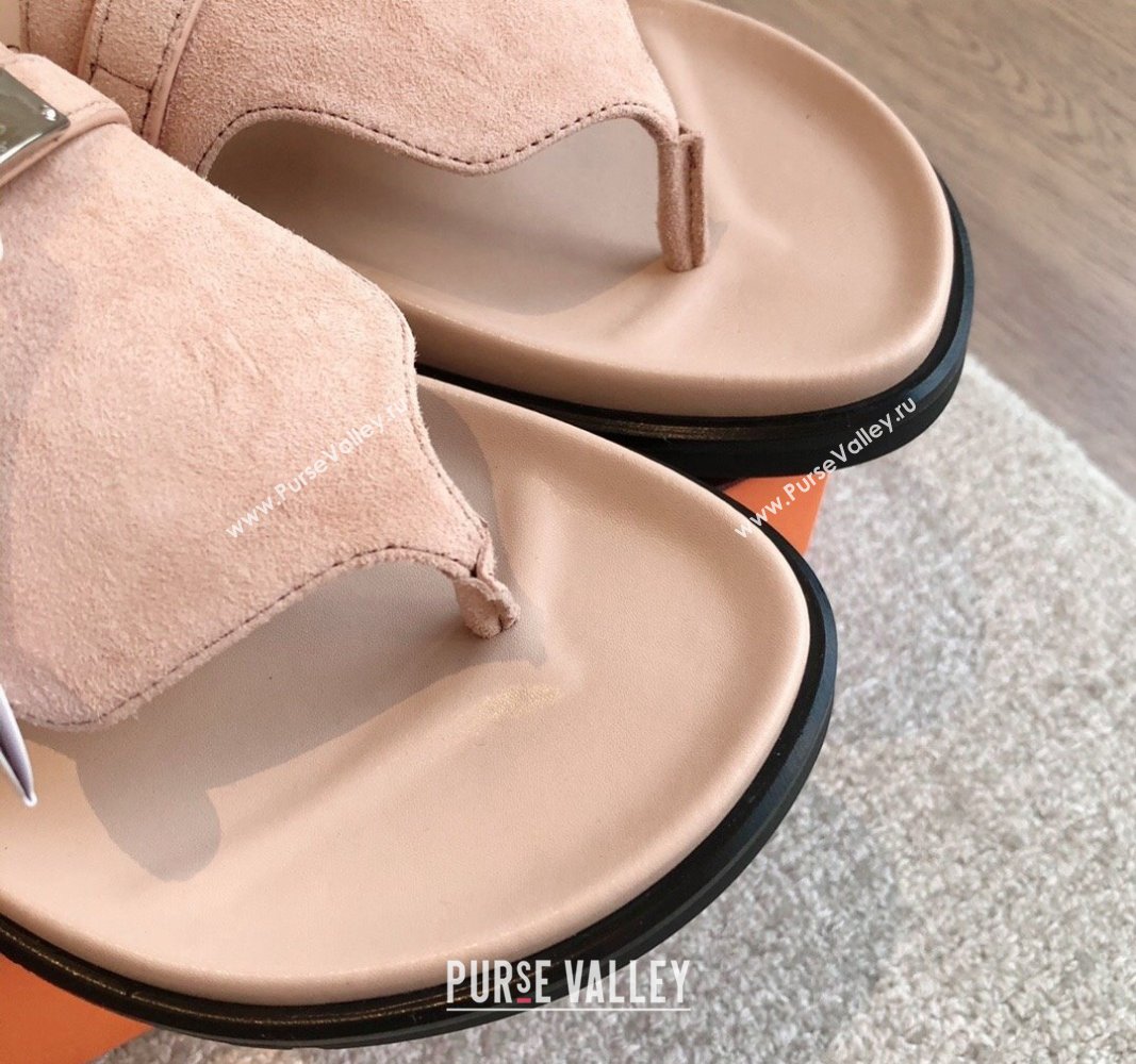 Hermes Empire Thong Slide Sandal in Suede with Kelly Buckle Nude Pink 2024 (XC-240703027)