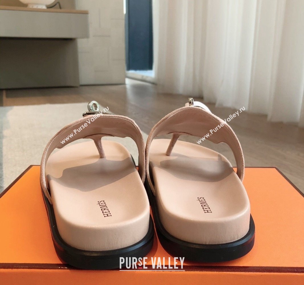 Hermes Empire Thong Slide Sandal in Suede with Kelly Buckle Nude Pink 2024 (XC-240703027)