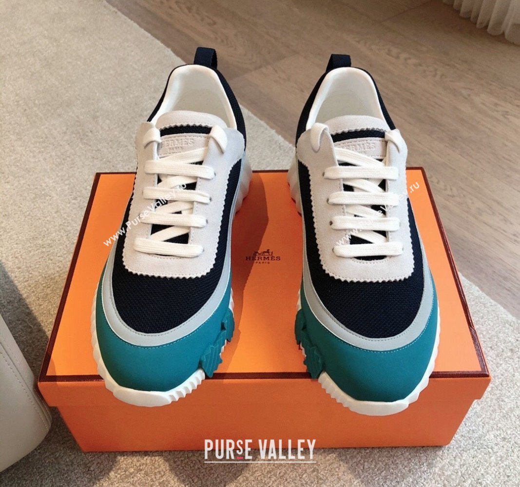 Hermes Bouncing Sneakers in Contrasting Leather and Mesh Blue 2024 0703 (XC-240703030)