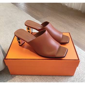 Hermes Iconique Heel Slides Sandal 6cm in Calfskin Brown 2024 (XC-240703036)