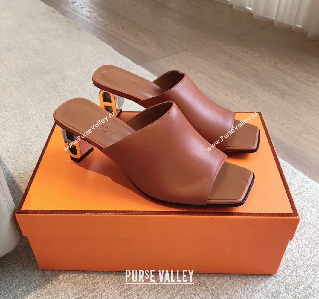 Hermes Iconique Heel Slides Sandal 6cm in Calfskin Brown 2024 (XC-240703036)