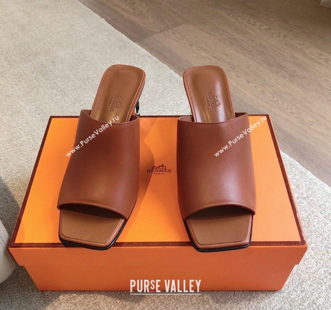 Hermes Iconique Heel Slides Sandal 6cm in Calfskin Brown 2024 (XC-240703036)