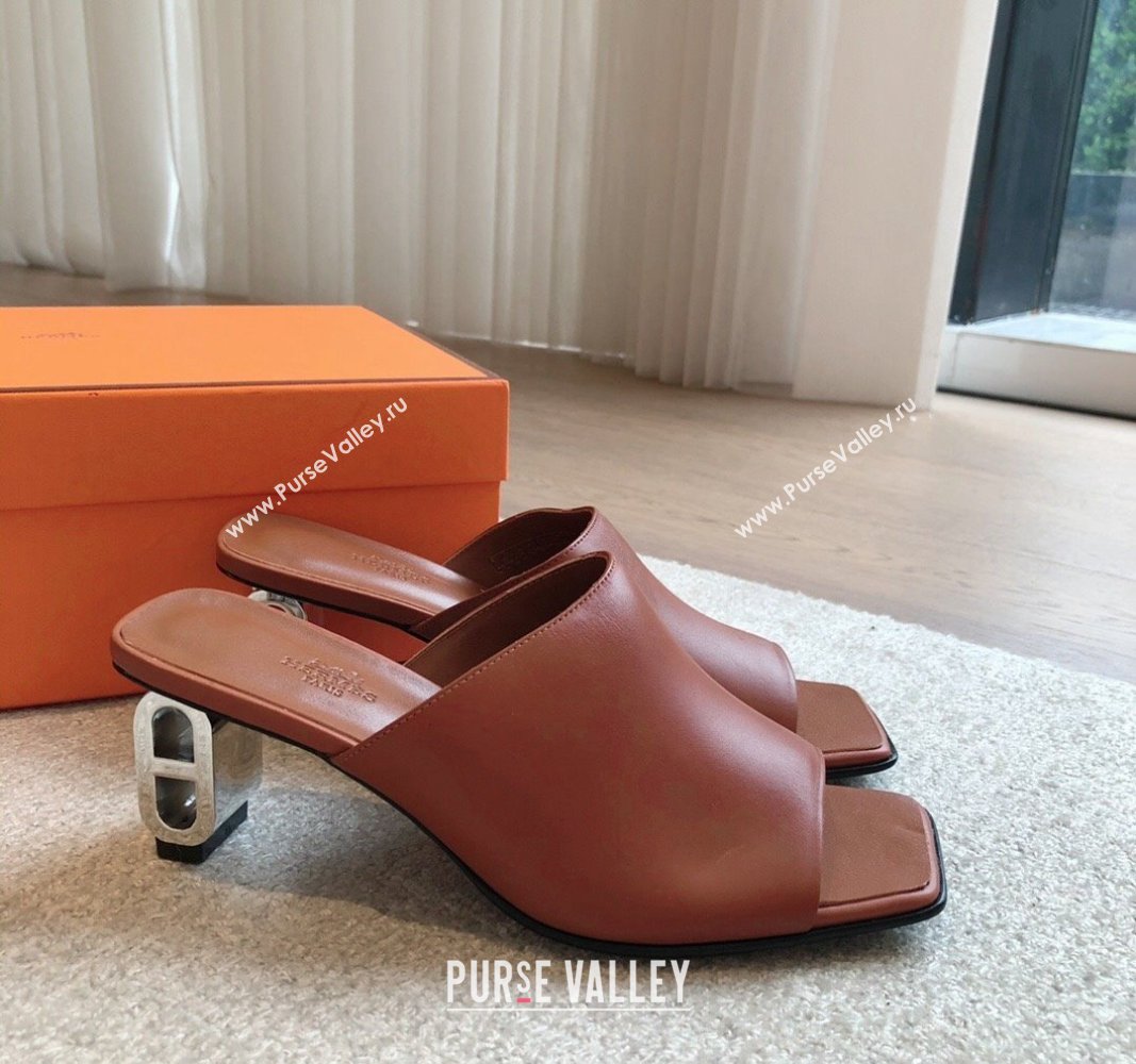 Hermes Iconique Heel Slides Sandal 6cm in Calfskin Brown 2024 (XC-240703036)