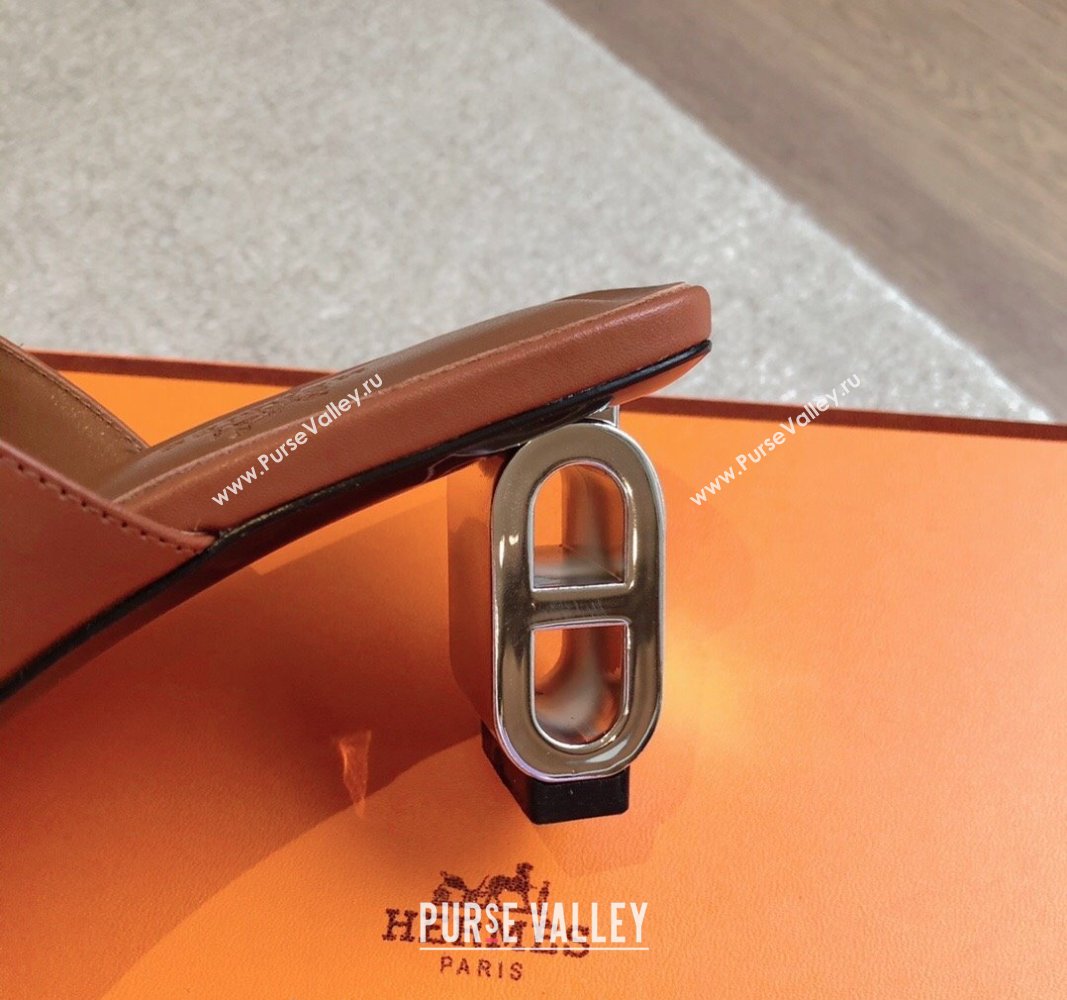 Hermes Iconique Heel Slides Sandal 6cm in Calfskin Brown 2024 (XC-240703036)