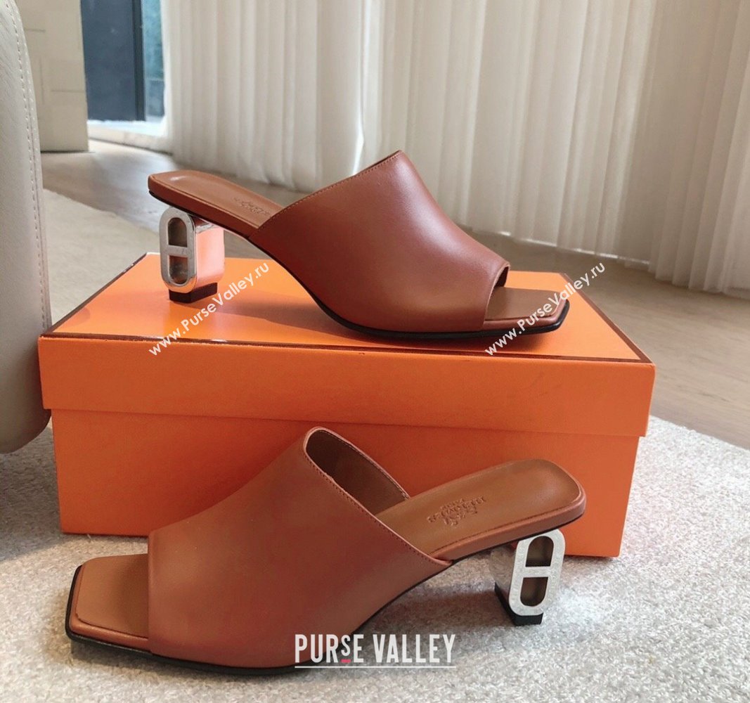 Hermes Iconique Heel Slides Sandal 6cm in Calfskin Brown 2024 (XC-240703036)