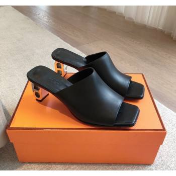 Hermes Iconique Heel Slides Sandal 6cm in Calfskin Black 2024 (XC-240703037)